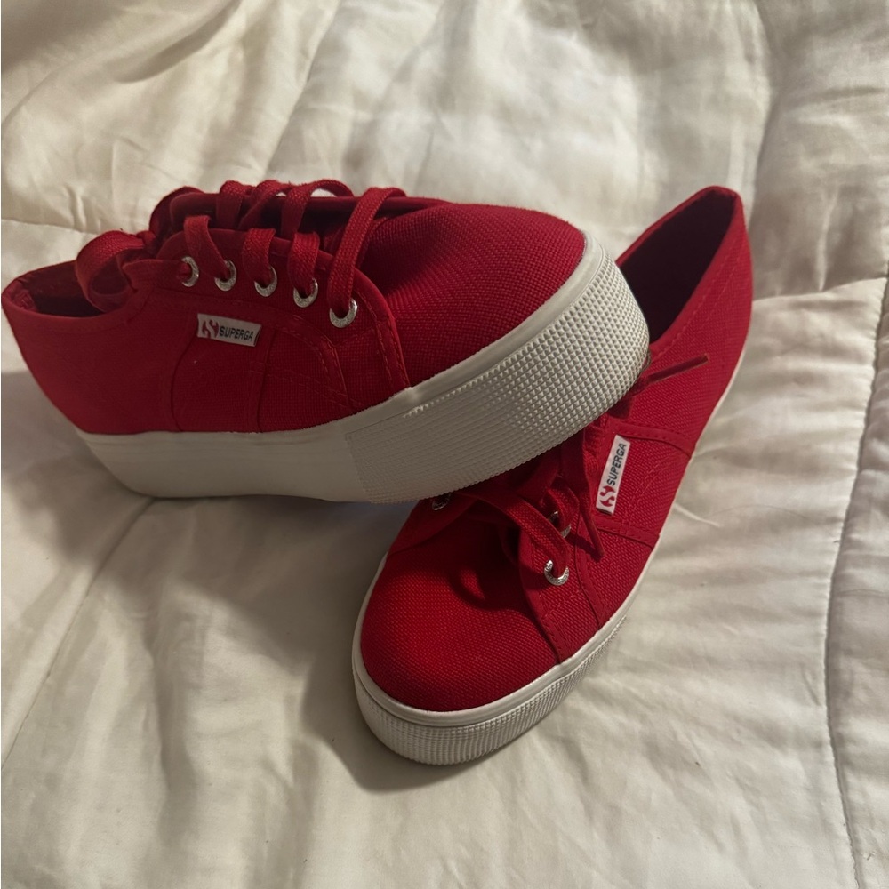 EUC Superga Flame Red Canvas Platform